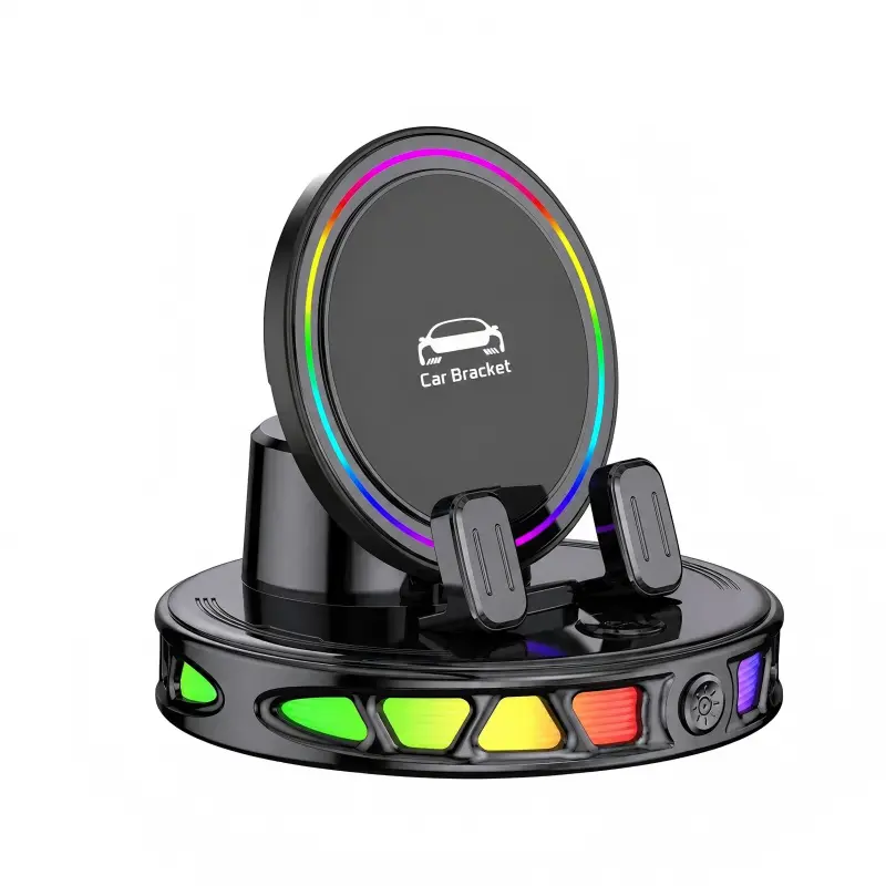 360 Rotating Wireless Car Charger, RGB Ambient Light, Super Stable Vacuum Suction, Auto Lock Holder, Fits Most Phones, Dashboard & Windshield