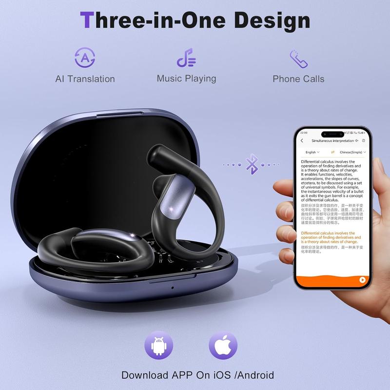 AI Translation Earbuds Real Time, OWS 3-in-1 Language Translator Earbuds with 144 Languages & Accents, Wireless Bluetooth HD Sound Headphones Translation Device for Travel Business Learning