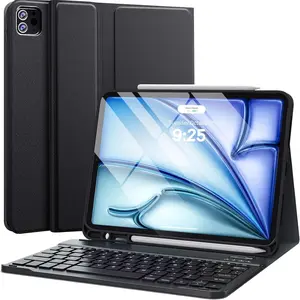 for iPad Air 11 Inch Case with Keyboard M3/M2 (2025/2024), Rechargeable  Keyboard, Detachable - Pencil Holder, for iPad Pro 11 (4th/3rd/2nd/1st Gen) & iPad Air 5th/4th Gen, Black