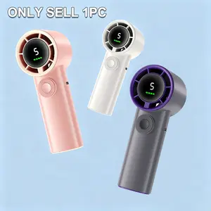 2400mAh（1200mAh*2）Rechargeable Mini Handheld Fan Portable Airflow Cooler Digital Display USB Handheld Fan