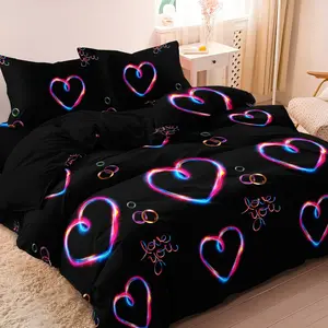 3Pcs Set Valentine'S Day Purple 3D Heart Design Duvet Cover Set,Featuring Abstract Patterns Suitable for All Seasons, Machine Washable, Digitally Printed, with a Fantasy Theme（Includes 1 Duvet Cover And 2 Pillowcases,Without Inserts)