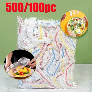 100/250/500 Disposable Plastic Food Storage Covers, Stretchable Reusable Kitchen Wraps, Easy-To-Make Vegetable & Fruit Protectors