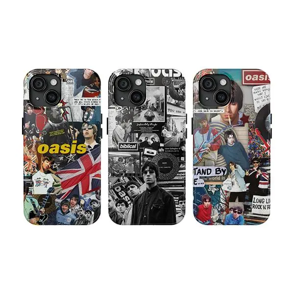 Oasis Britpop 90s Rock Band Collage Phone Case - Fan Merch Casing, Smartphone/Cellphone Accessories for iPhone 11-17 Pro Max/Plus and Samsung Galaxy S23-25 Devices