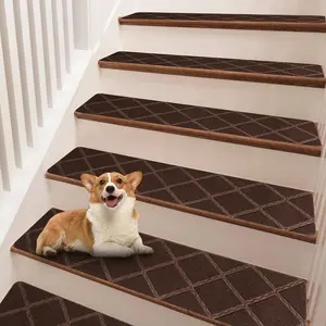 Stair Treads for Wooden Steps, 8" x 30" Non Slip Stair Runner, Peel and Stick Carpet Stair Treads with  Adhesive, Indoor Stair Rugs Covers Mats Pads for  Elders Dogs, Brown 15 count