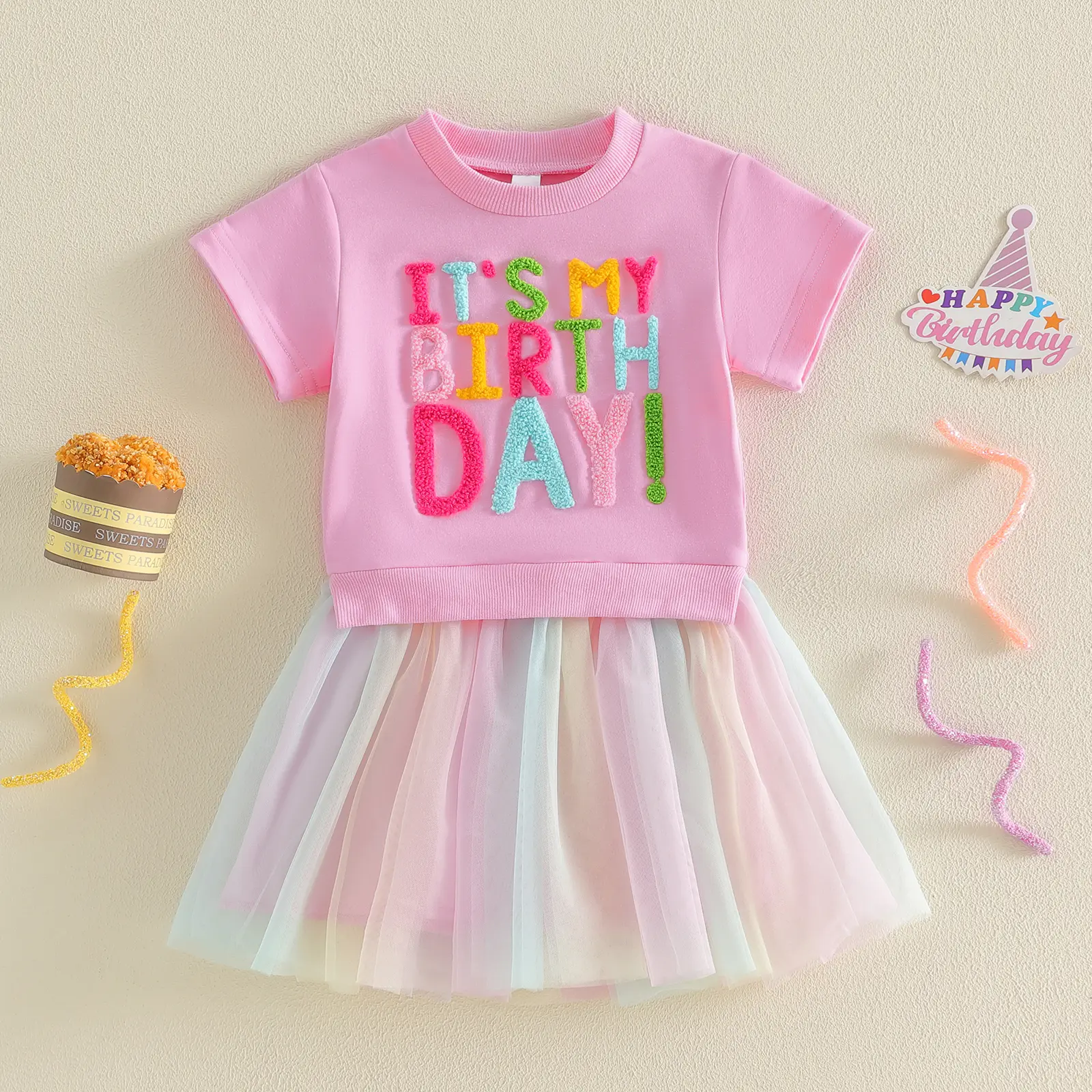 Meihuida Toddler Baby Girl Birthday Outfit Its My Birthday Shirt Colorful Tulle Tutu Skirts Summer Cake Smash Outfit