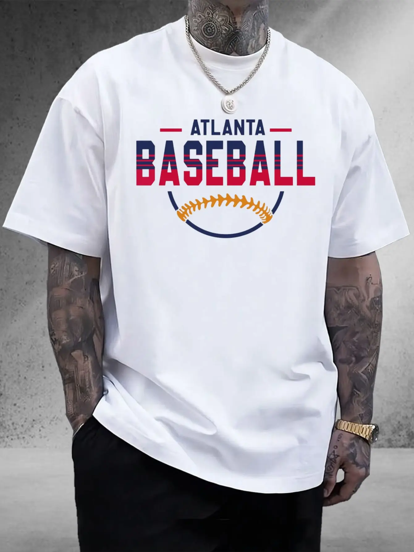 Men'S Official Atlanta Baseball Jersey -  Cotton Moisture-Wicking Breathable T-Shirt with Bold Baseball Graphic Print Regular Fit Short Sleeve for Sports & Casual Wear All-Season Comfort Perfect Gift for Baseball Fans Sports Fan Apparel Sporty Casual