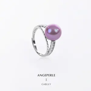 ANGEPERLE S925 Silver Freshwater Edison Purple edison Pearl Ring 10-11mm TSJCY234