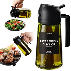 2 Count 2 in 1 Oil Sprayer for Cooking 16oz/470ml 2 in 1 Upgraded Glass Olive Oil Dispenser Food-Grade Mister for Kitchen Salad Air Fryer Frying BBQ Refillable Reusable