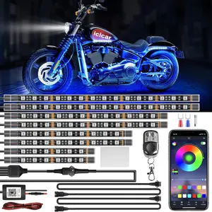 8PCS Motorcycle LED Underglow Kit 4 Key Remote Control App Control Music Sync Waterproof RGB LED Light Kit for UTV ATV Golf Cart