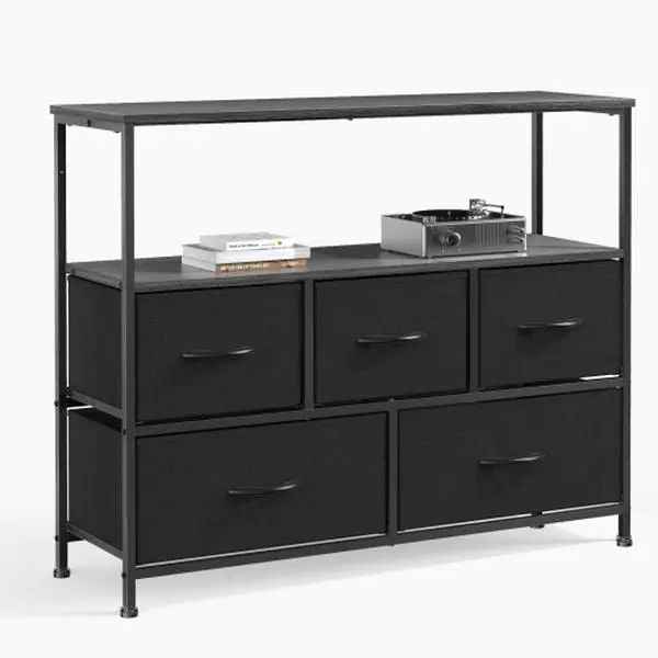 5 Drawer Fabric Dresser TV Stand,Storage Cabinet for 45" Television,Open  Shelf Entertainment Center with Adjustable Feet for Bedroom Dorm Living  Room - TikTok Shop