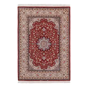 Handmade Authentic Persian Isfahan Wool And Silk Medallion Rug