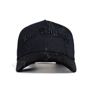 Kevin Hats Los Angeles Embroidered Cap - Black Camo Design, Adjustable Fit, Urban Style Hat