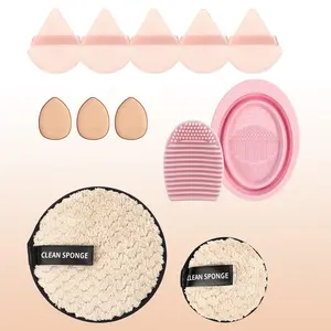 MAANGE 10pcs/12pcs of Makeup Puffs Set Including 5pcs Loose Beauty Puff + 3pcs Mini Air Cushion Puffs + 2pcs Makeup Remover Puffs/5pcs Powder Puffs + 3pcs Mini Air Cushion Puffs + 2pcs Makeup Remover Puffs + 1pc Scrubbing Egg + 1pc Scrubbing Brush Bowl