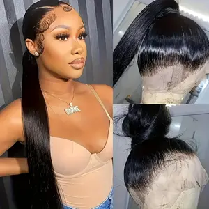 Gabrielle Hair 360 Full HD Lace Wigs Human Hair Pre Plucked Straight Transparent Swiss Lace Frontal Wig for Black Women Body Wave Natural Color 180% Density with Baby Hair #Summervibes