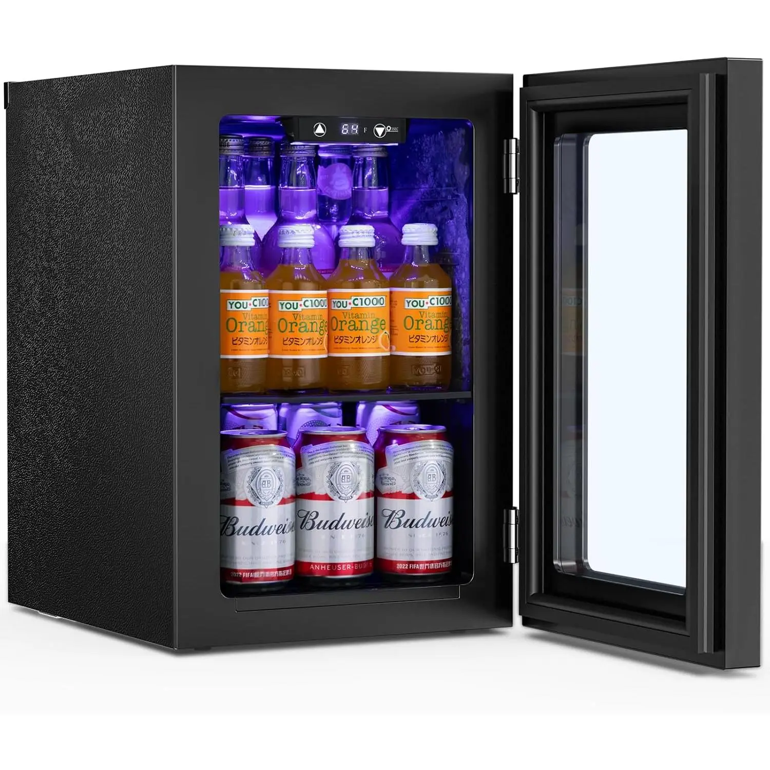 R.W.FLAME 18L Beverage Refrigerator Cooler 24Can, Mini Fridge with Quiet Compressor, LED Light,Freestanding Small Fridge with Electronic Temperature C