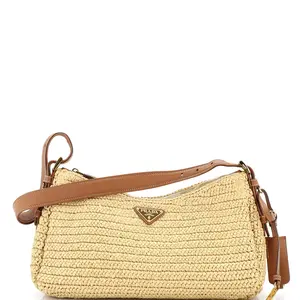 Pre-owned PRADA Leather, Raffia Shoulder Bags Aimee Shoulder Bag Raffia and Leather Large by Rebag
