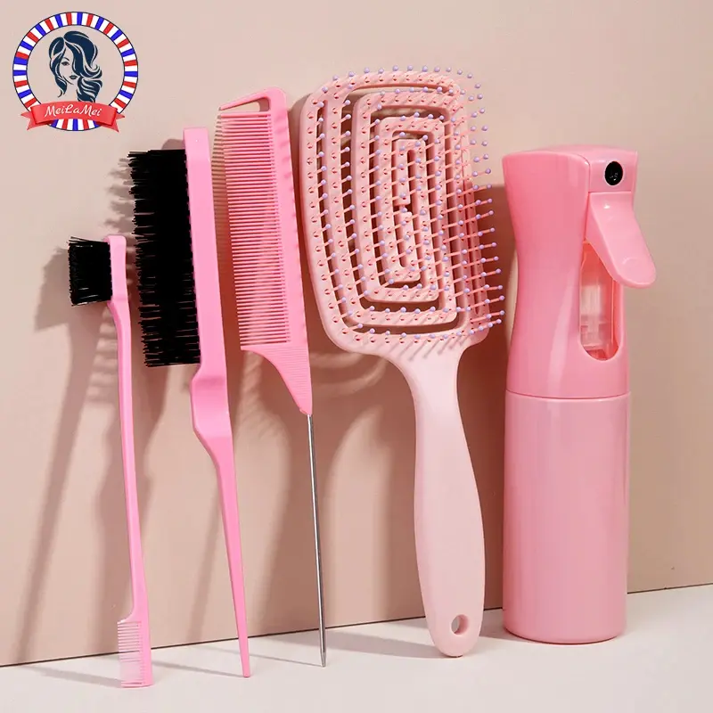 5-Piece Scalp Massage Comb Kit with Thermoplastic Elastomers (TPE) Elastic Comb, Hollow Brush, Spray Bottle & Antioxidant Styling-Care Tools for Home Use