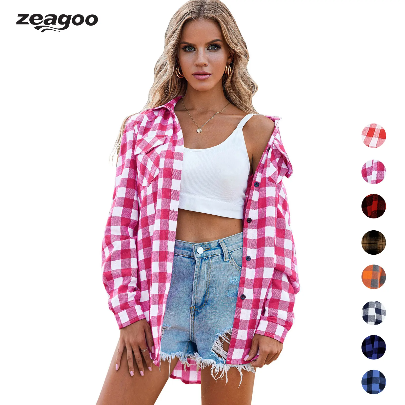 Zeagoo Christmas Womens Flannel Shirts Long/Roll Up Sleeve Collared Button Down Plaid Shirt Casual Work Tops S-4XL clothing subscription knitted shirt vintage tops