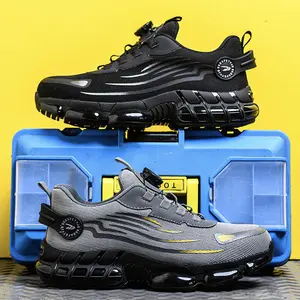 Men's Lace Up Low Top Anti Piercing & Anti Smashing Safety Shoes with Rotating Button, Contrast Mesh Work Shoes, for Outdoor Work, Footwear, Shoes for Healthcare Workers, Fall Outfits, Fall Freshness Boy Closed Comfort Boot