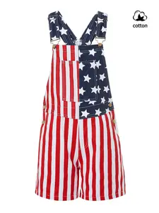 American Independence Day Flag Print Romper, Star Striped Couple Loose Multi-Pocket Shorts, Summer Skate Street Casual Party, Overalls