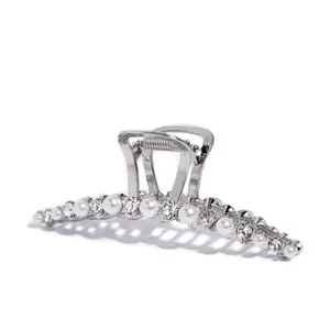 Glossy Gem Accessories Social Shimmer Pearl and Rhinestone Claw Clip for Elegant Hair Styling