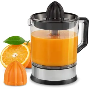 BPA-Free 40-Watt Electric Citrus Juicer with 2 Cones, Compact, Large Volume, Pulp Control, Oranges, Lemons, Limes, Grapefruits with Easy Pour Spout, 1.2L, Black/Stainless Steel