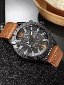 Business Men Leather Digital Quartz Watch Top Brand Fashion Wristwatches Modern Fashionable Wristwatch Man Clock Gift Relogio Masculino Fashionable Watch