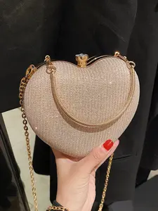 Mini Heart-Shaped Evening Bag, Sequin Chain Crossbody Bag, Women's Square Handbag, Heart Studded Bag, Perfect for Weddings and Parties, Fashion Accessory