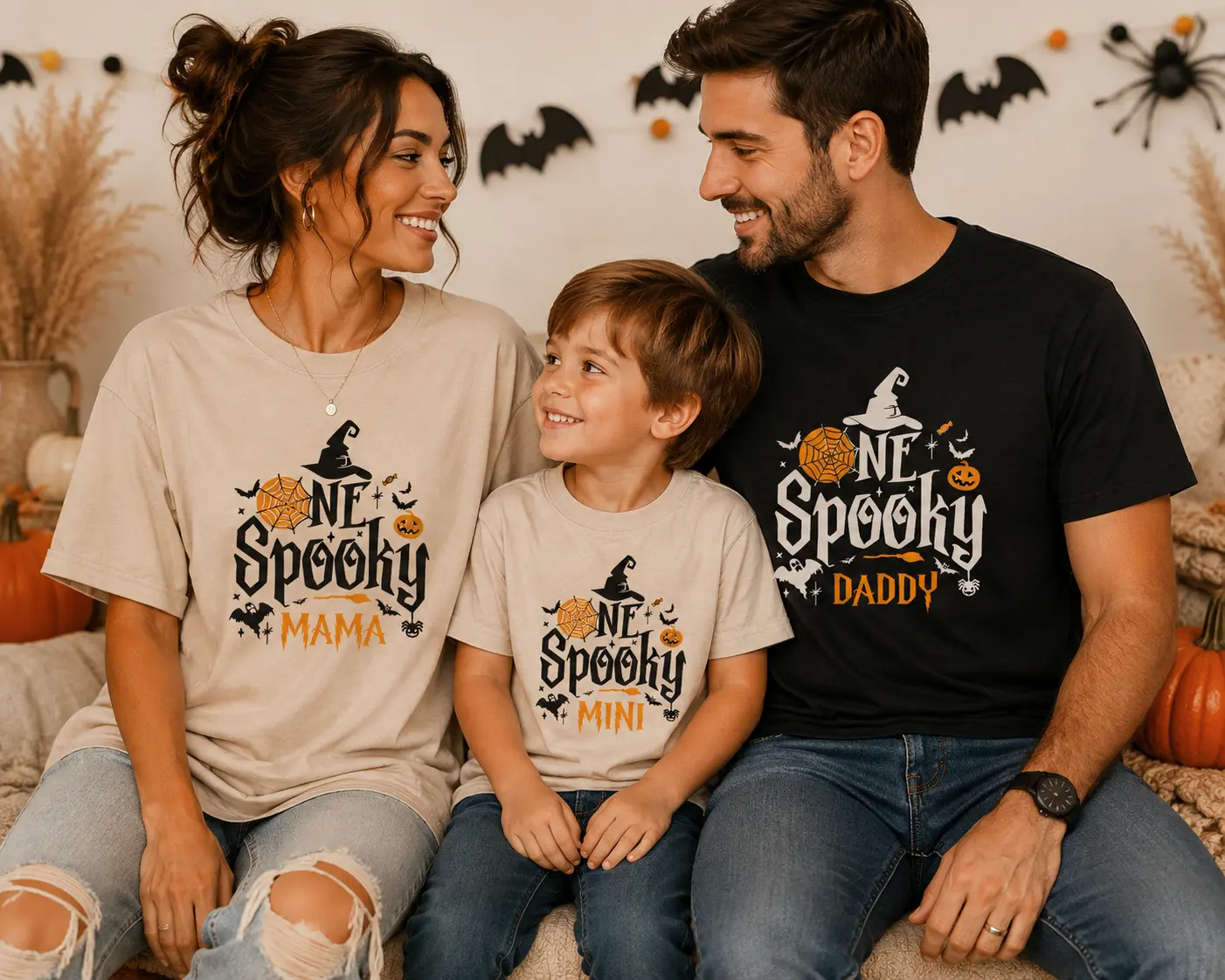 Personalized Spooky Family Halloween T-Shirts, Custom Men's/Women's/Kids' Matching Tops