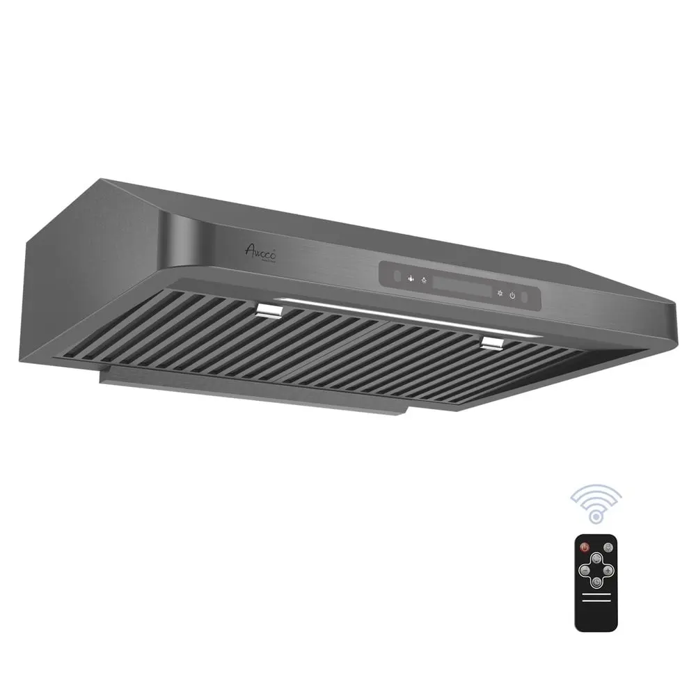 Awoco RH-UC7-30BLK-RT 30-in Under Cabinet Range Hood, 7-in H Black Stainless Steel Large Household Appliance with Rectangular Top Vent, Appliances