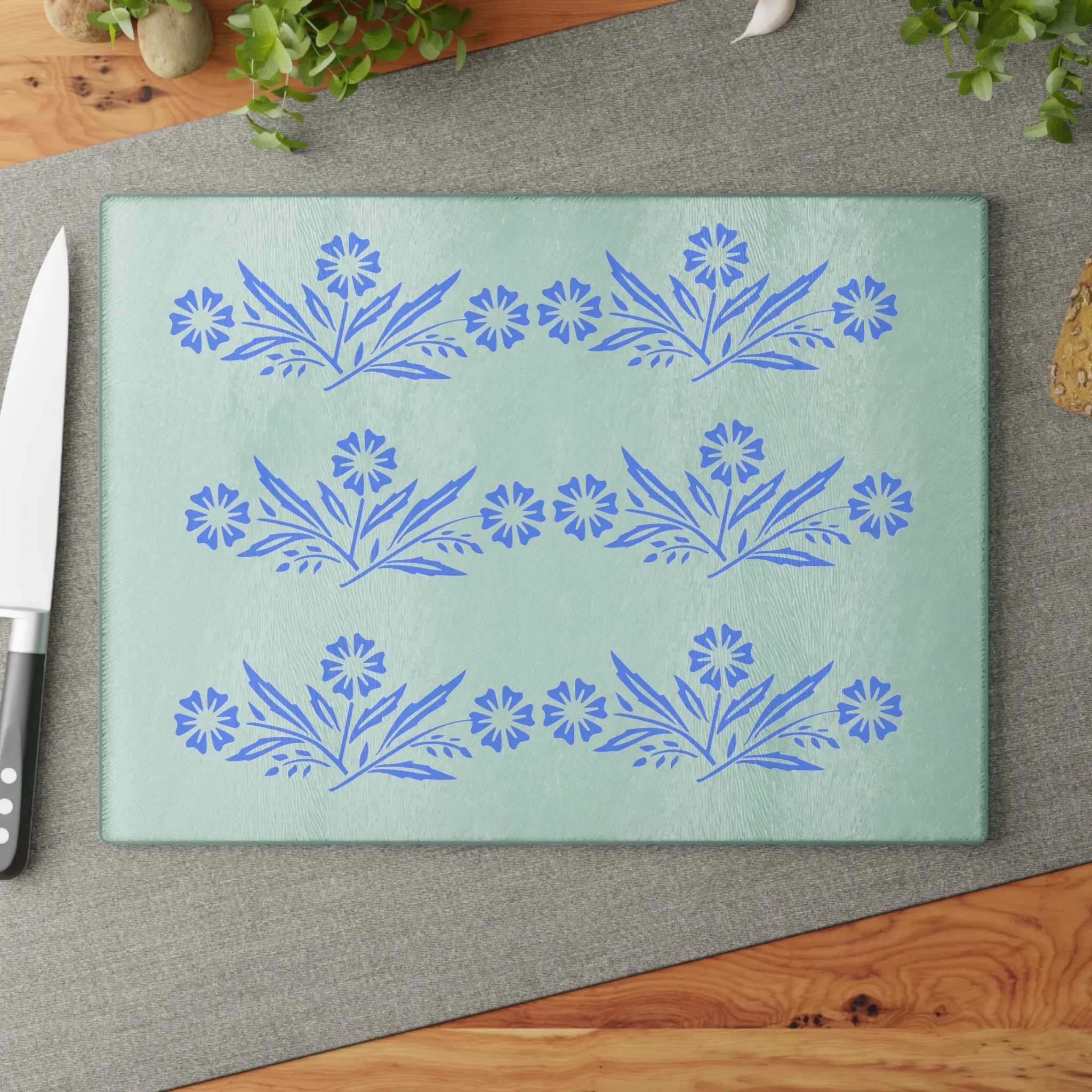 Blue Cornflower Kitschy Kitchen Corningware Inspired Glass Cutting Board