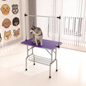 ARCH 36" Folding Dog Pet Grooming Table Stainless Steel Frame Rubber Mat on Board with Adjustable Arm and Clamps pet dog Cat Grooming Table (PURPLE COLOR)