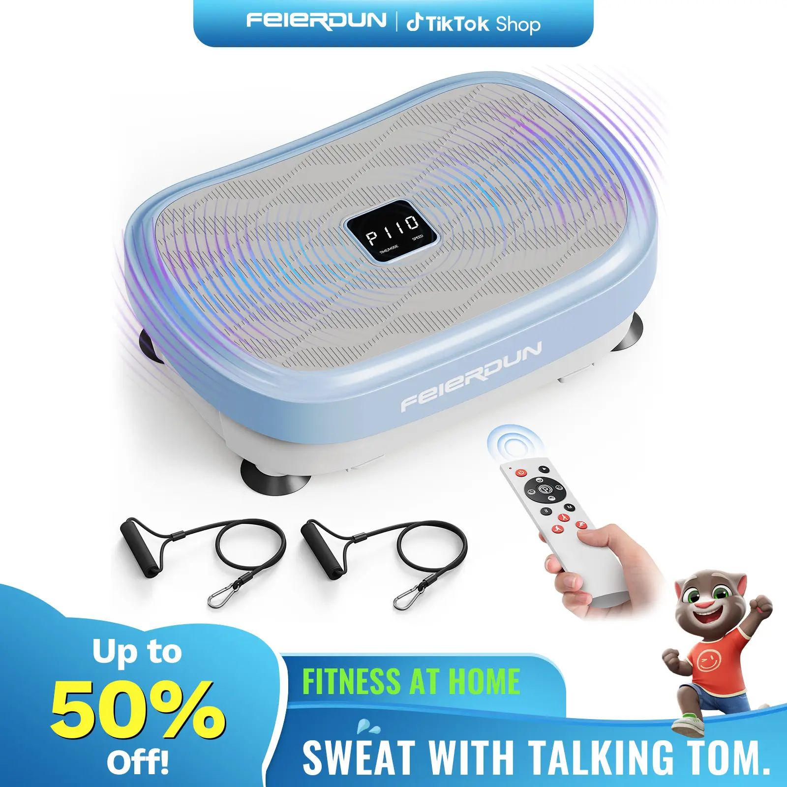 FEIERDUN Vibration Plate Exercise Machine,Lymphatic Drainage Machine, Power Plate Vibration Platform w/ Loop Bands for Wellness and Fitness