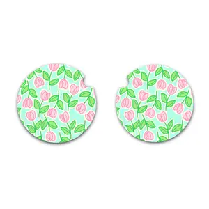 Tulip Floral Car Coaster, Neoprene Car Coasters, Interior Auto Accessories, Cute and Floral Vehicle Decor