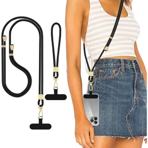 Phone Lanyard Crossbody, Hand Wrist Strap Lanyard with 2 Phone Tethers, Adjustable Anti  Phone Strap  Lanyard for  ID Badges Phones Wallet, Black