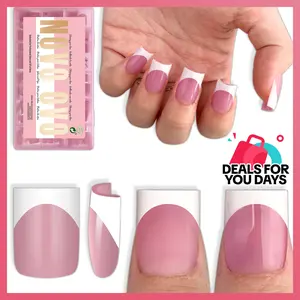NOVO OVO Short Sharp Square White French Tip Nail Tips Press on BERRY PINK, Need Builder Gel Top Coat Nail Glue, Soft Gel Fake Nail Extension, Full Cover False Nails for Salon DIY x 15 Sizes 240 pcs【DOES NOT INCLUDE: LIGHT, GLUE, BUILDER GEL】