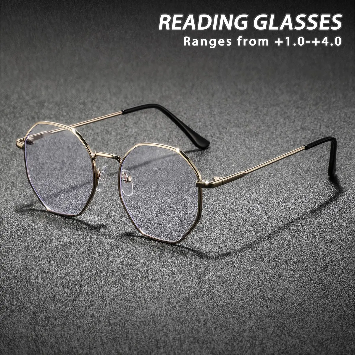 Men's Metal Geometric Multifaceted Reading Glasses, Stylish Lightweight Design, Metal Frame Eyeglasses, Perfect for Daily Use & Commuting, Fashionable Old Age Eyewear