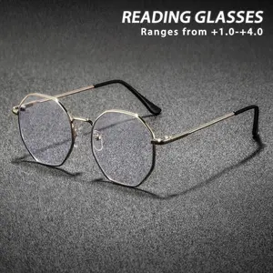 Men's Metal Geometric Multifaceted Reading Glasses, Stylish Lightweight Design, Metal Frame Eyeglasses, Perfect for Daily Use & Commuting, Fashionable Old Age Eyewear