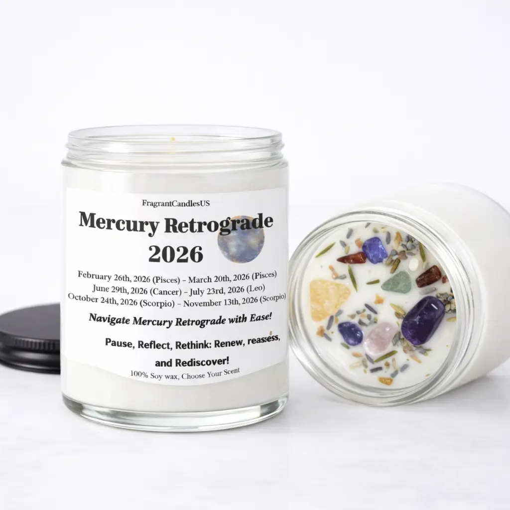 Smells Like Mercury Retrograde 2026 Candle | Astrology Gift for Women, Zodiac Lover Gift, Crystal Lover Gift, Spiritual Gift, Witchy Decor, Self Care Gift, Funny Horoscope Candle, Mercury Retrograde full moon candles with crystals, Crystal candles