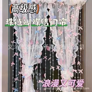 Beaded Door Curtain with Bow, Hanging String Curtain for Bedroom Closet, Aesthetic Room Decor