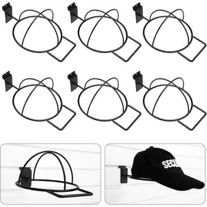 6 count Wire Hat Display for Baseball Caps Black Metal Slatwall Accessories Rack Retail Shelves for Merchandise Door Closet Office Bedroom(Square Brim,Black)