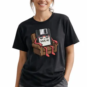 Funny Floppy Disk "Save Me" T-Shirt: Retro Tech Meme Graphic Tee for Programmers & Geeks. Nostalgic 80s 90s Vibe. Pure Cotton, Unisex, Loose Fit. IT Culture Casual Streetwear Gift.