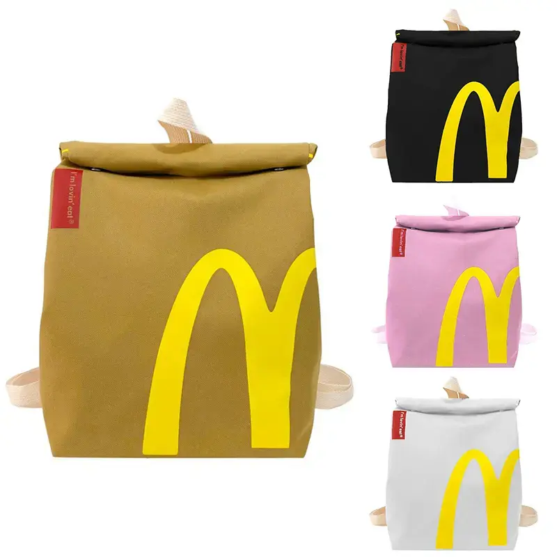 Cute Hamburger Backpack for Women Men 2026 Classic Unisex Vintage Canvas Bookbag Shoulder Bag Crossbody Bag with Adjustable Straps and Spacious Interior