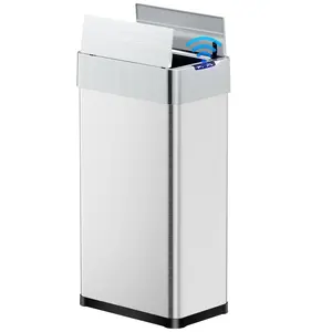 Arlopu 13.2 Gallon/ 50L Automatic Trash Can, Stainless Steel Motion Sensor garbage bin, Smart Trash Can W/ Butterfly Lid, Bag Retainer Ring and Display Light for Living Room,Kitchen,Office