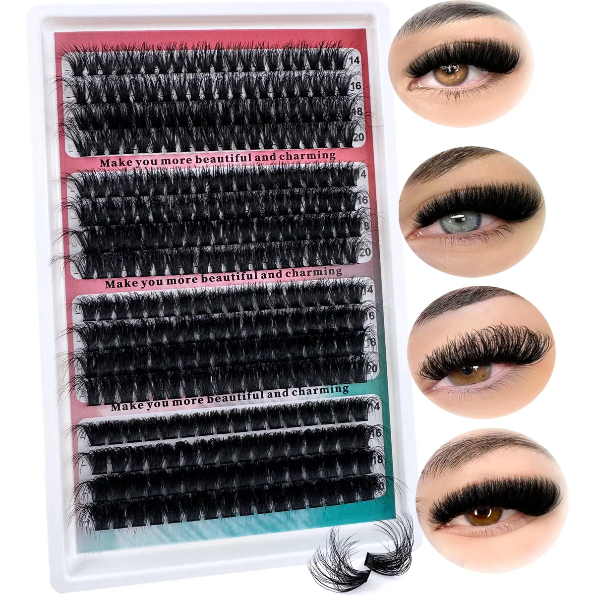 UMIRYAO 296pcs/272pcs Cluster False Eyelashes Set - 0.07mm, Mixed Length 14-20mm,DD Curl, Natural Fluffy Style, Dramatic Lashes, Reusable, Suitable For Beginners Lash Clusters, Eyelash Clusters, Individual Eyelashes, Lashes, Fake Lashes