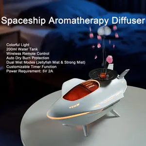 Space Ship Aromatherapy Machine, 200ML Water Tank, Jellyfish & Mist Spray Modes, Colorful Lights, Remote Control, Timer, Office Home Use