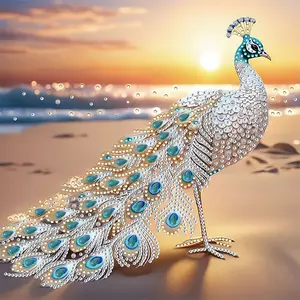 Beach Noble Peacock Diamond Painting Kit, Beginner & Adult Handmade 5D DIY Irregular Shaped Rhinestones, Home Wall Decor, 30x30cm