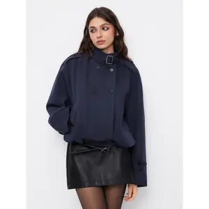 Cider High Neck Double Breasted Belted Oversized Coat SwimWeek
