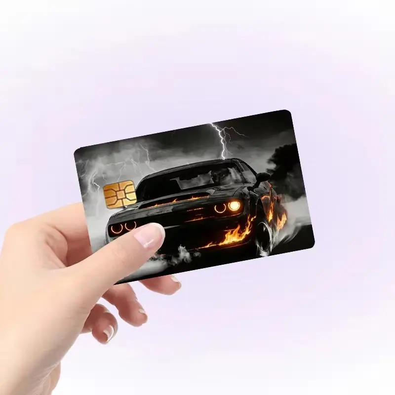 Black Muscle Car Credit Card Skin Sticker, Fire Lightning Racing Card Cover, Sports Car Debit Card Skin, Automotive Bank Card Sticker
