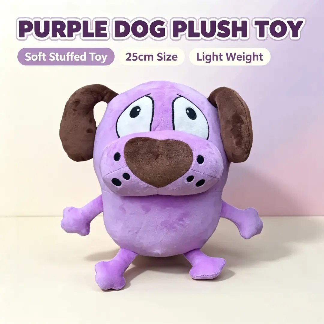 Eggplant Courage Plush Courage The Cowardly Dog Plush Toy Cute Purple Dog Stuffed Doll Soft Cartoon Figure Plushie Gift for Fans Home Decor animals Soft Huggable Super Soft Fluffy,cute girly gifts,stuffed animals